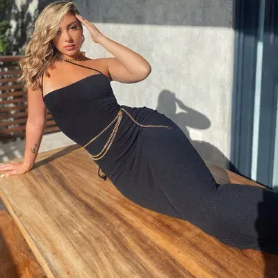 Fiora Spaghetti Strap Lace-Up Ribbed Bodycon Maxi Dress