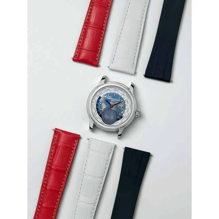 Frederique Constant 42MM Automatic World Timer w/ Navy Dial and Strap on Stainless Steel Watch
