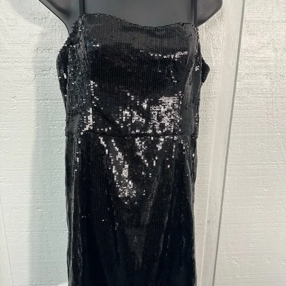 French Connection Black Spaghetti Strap Sequin Sweetheart Dress Size 8 NWOT