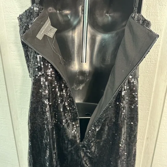 French Connection Black Spaghetti Strap Sequin Sweetheart Dress Size 8 NWOT