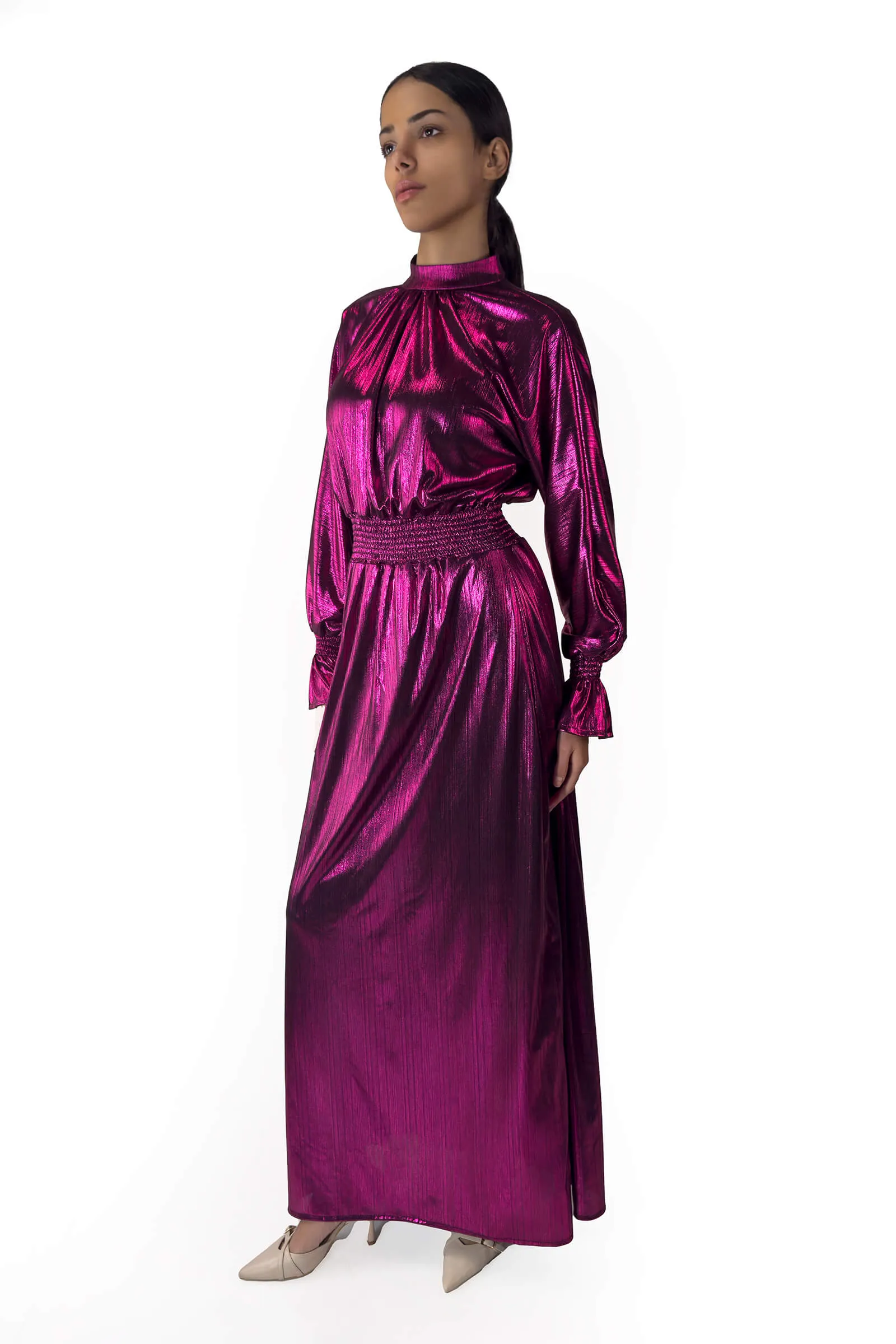 Fuchsia Radiance Metallic Maxi Dress
