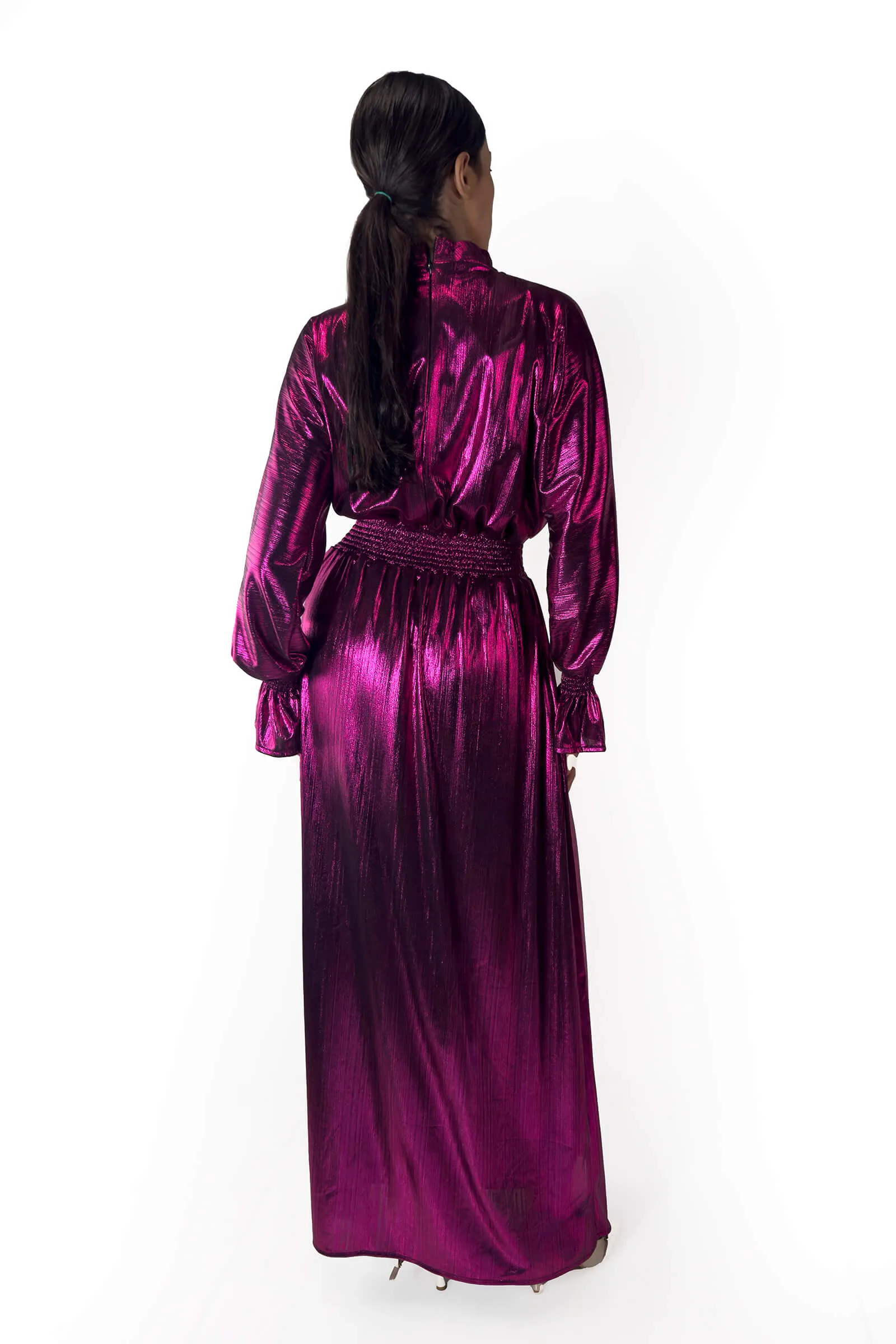 Fuchsia Radiance Metallic Maxi Dress