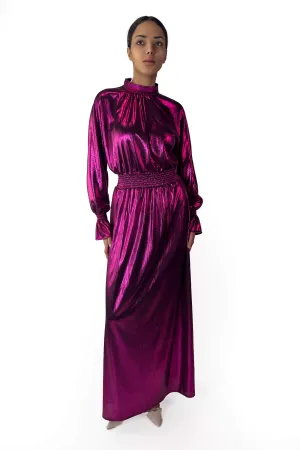 Fuchsia Radiance Metallic Maxi Dress
