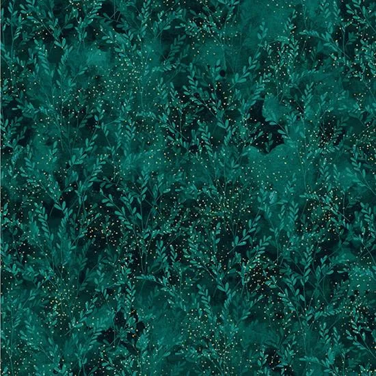 Garden Blends by Hoffman Fabrics BRANCHES & LEAVES/TEAL, GOLD
