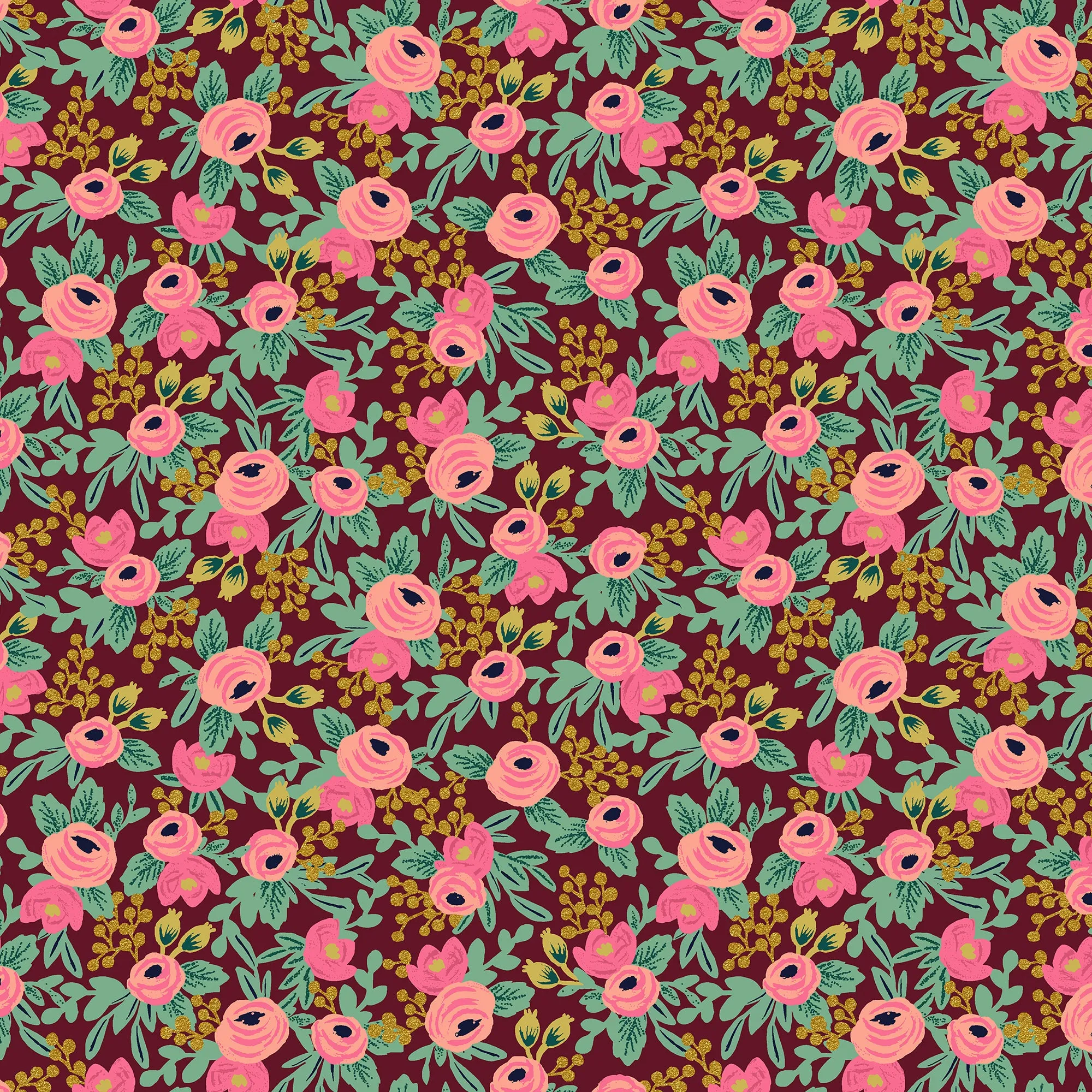 Garden Party, Rosa in Burgundy Metallic