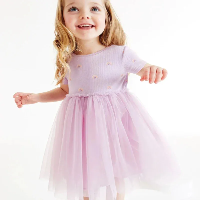 Girls Clothes Summer Rainbow Purple Mesh Princess Dress Girls Dresses Wedding Party Dress for Kids Summer