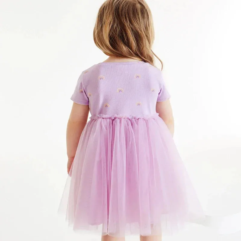 Girls Clothes Summer Rainbow Purple Mesh Princess Dress Girls Dresses Wedding Party Dress for Kids Summer