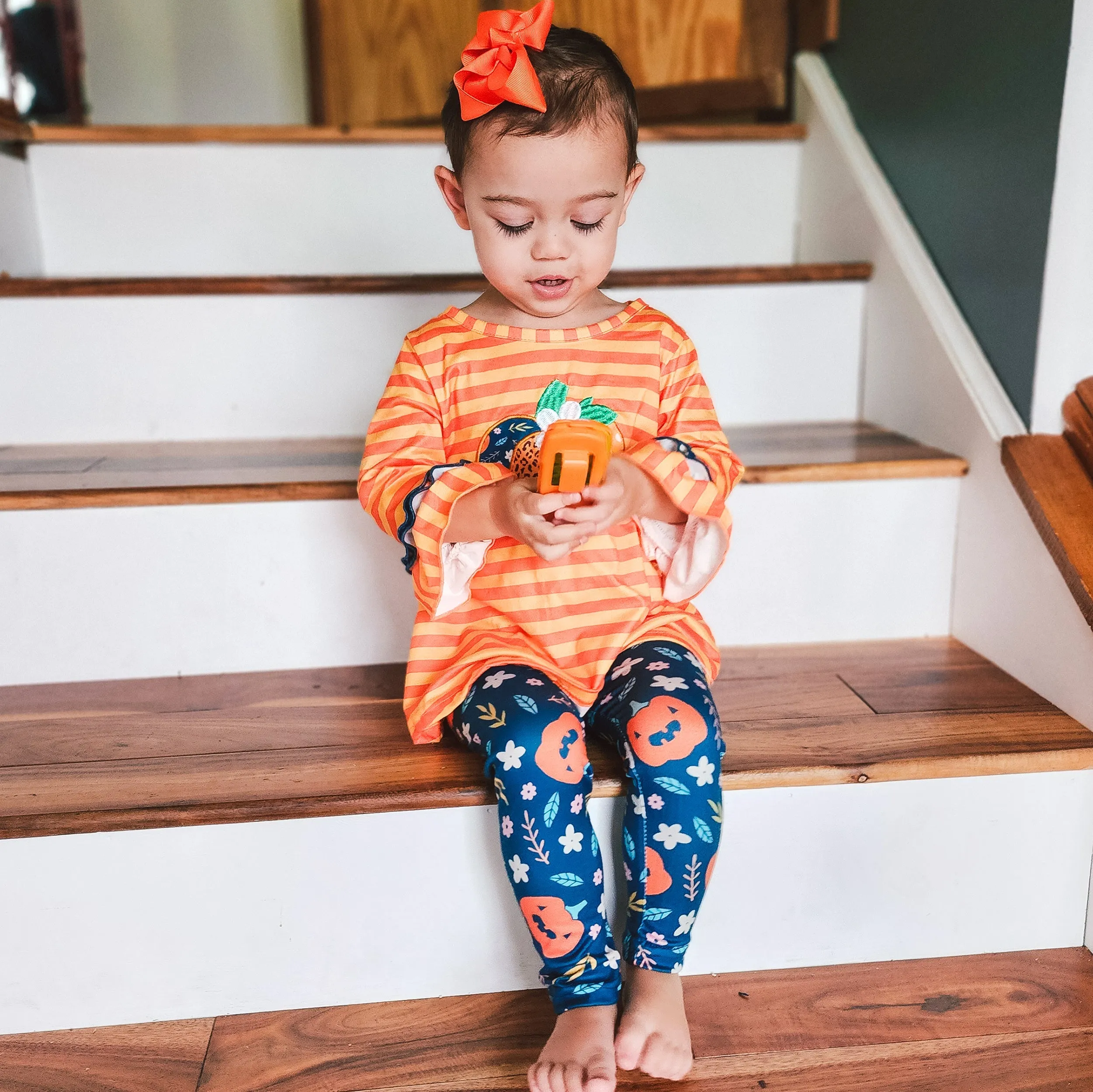 Girls Orange & Blue Fall Harvest Pumpkin Tunic and Leggings