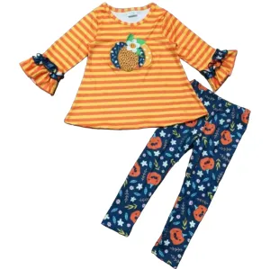 Girls Orange & Blue Fall Harvest Pumpkin Tunic and Leggings