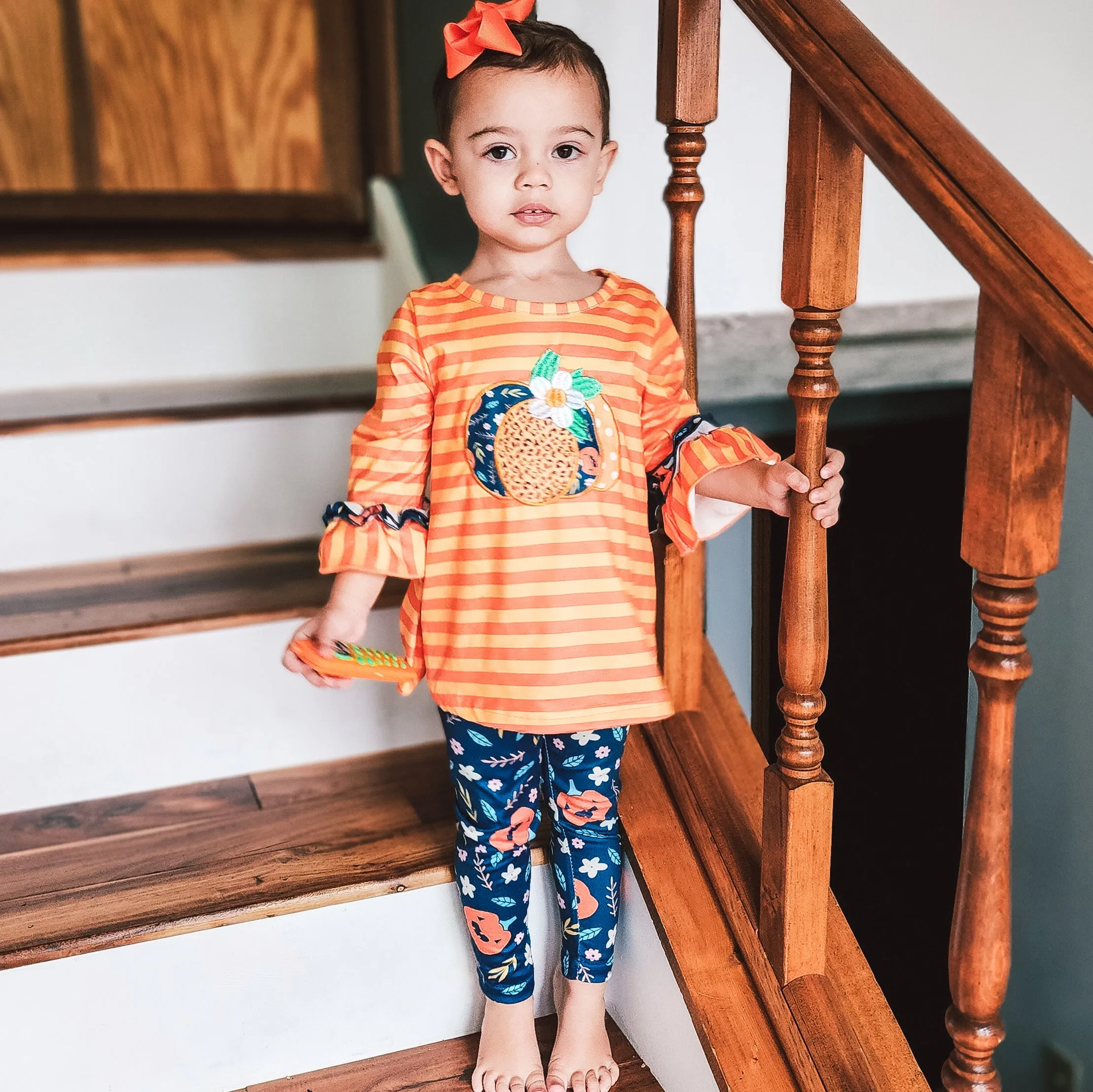 Girls Orange & Blue Fall Harvest Pumpkin Tunic and Leggings