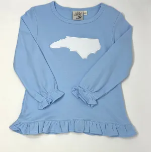 Girls Ruffle Swing Top w/ NC Silhouette - Sky Blue