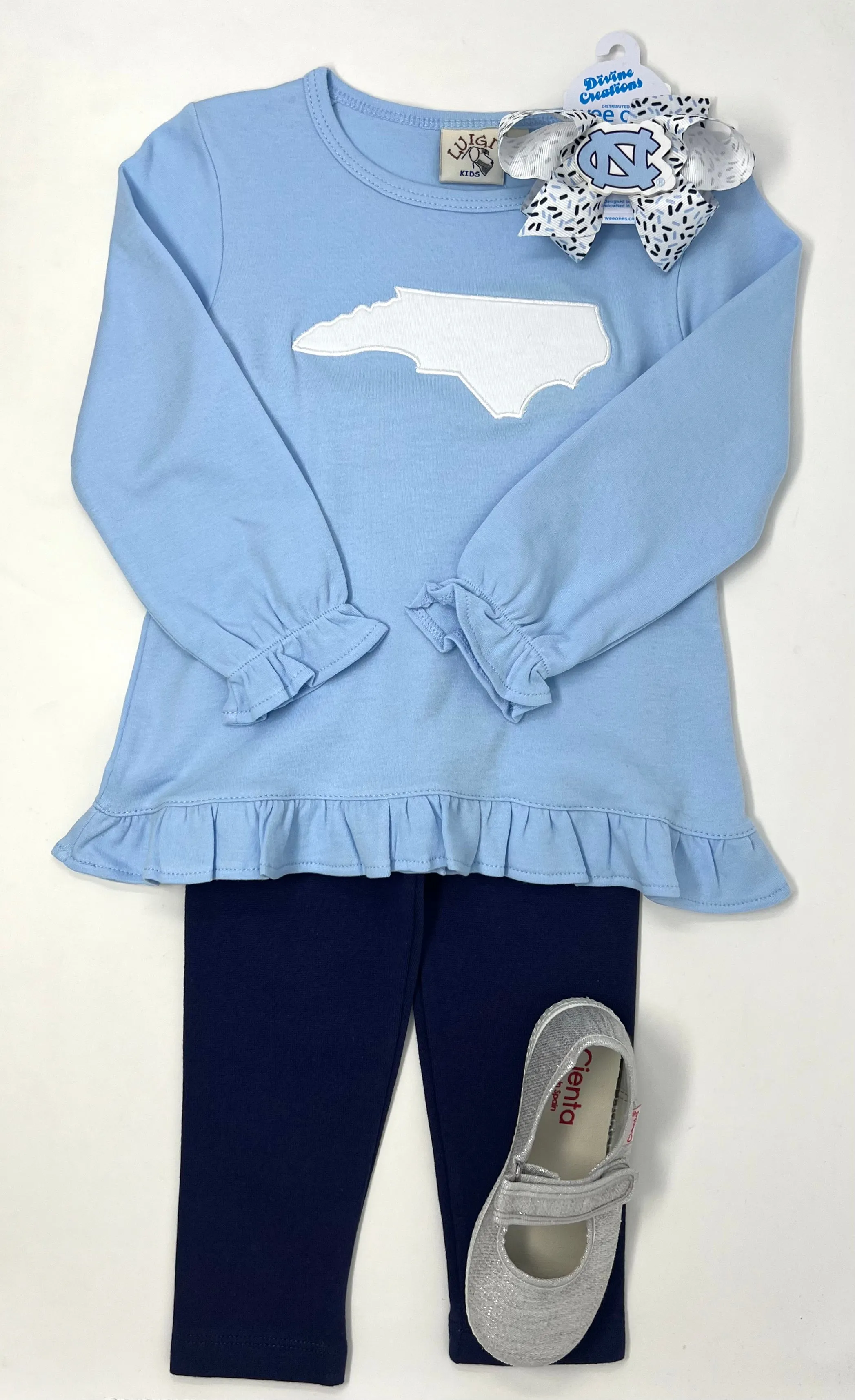 Girls Ruffle Swing Top w/ NC Silhouette - Sky Blue