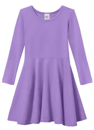 Girls Soft Cotton Jersey Long Sleeve Twirly Dress | Deep Purple