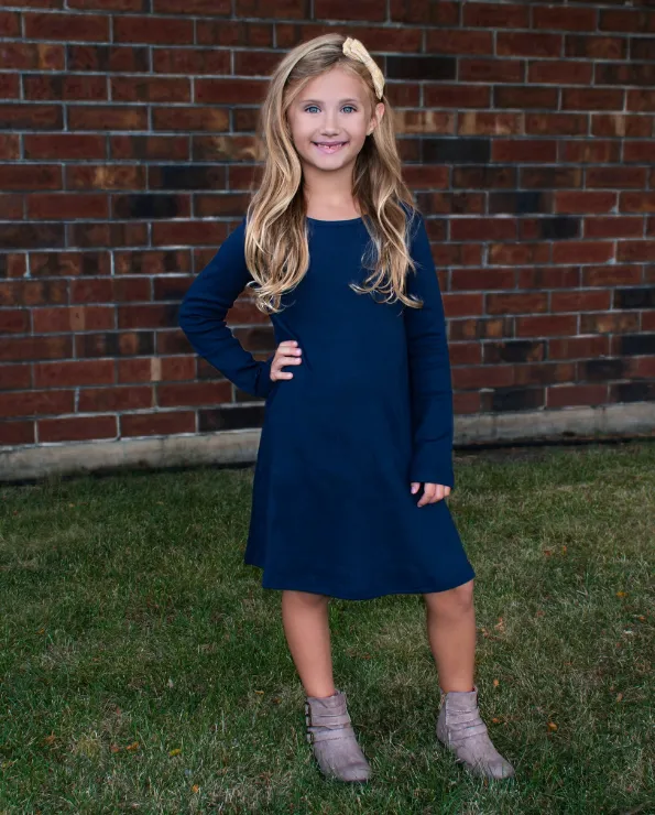 Girls Soft Cotton Long Sleeve Baby Rib Dress | Chocolate