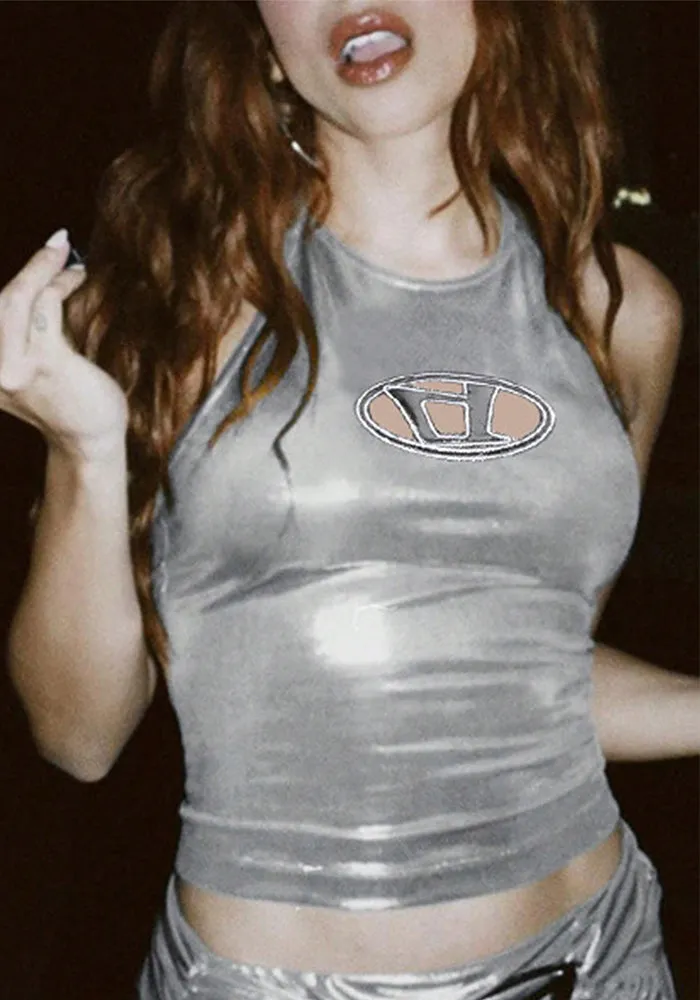 Glossy Halter Neck Slim-Fit Sleeveless Top