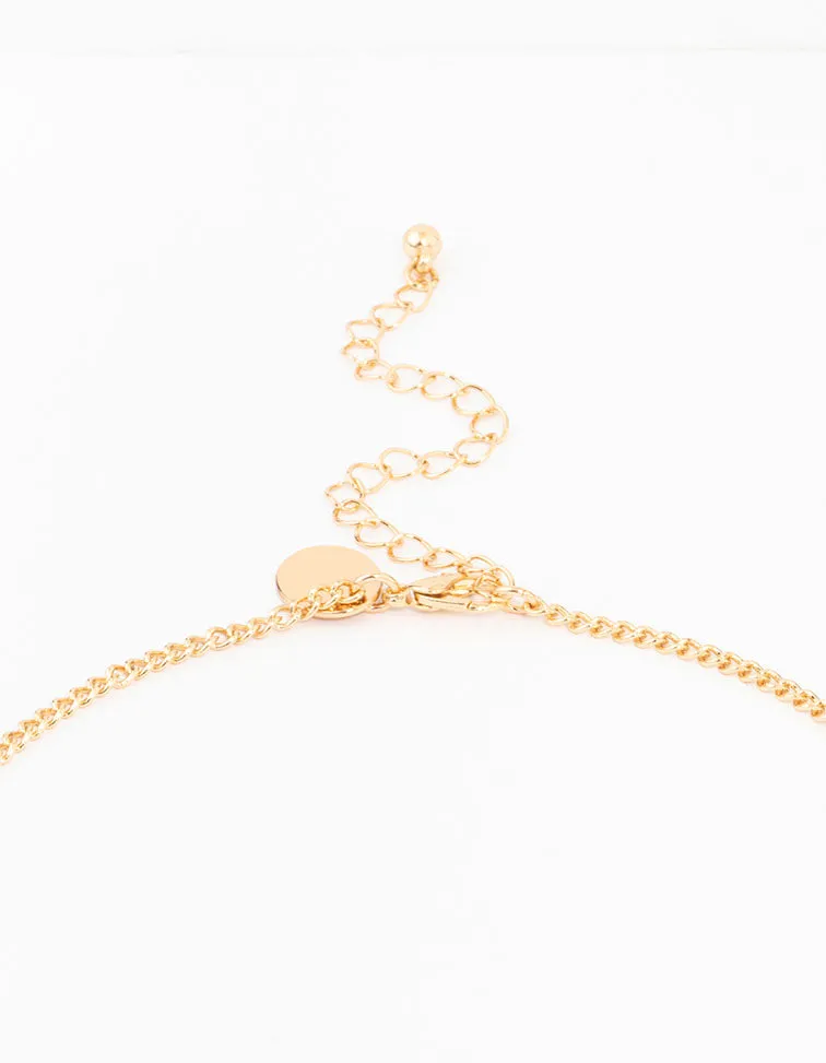 Gold Blue Diamante Y-Necklace