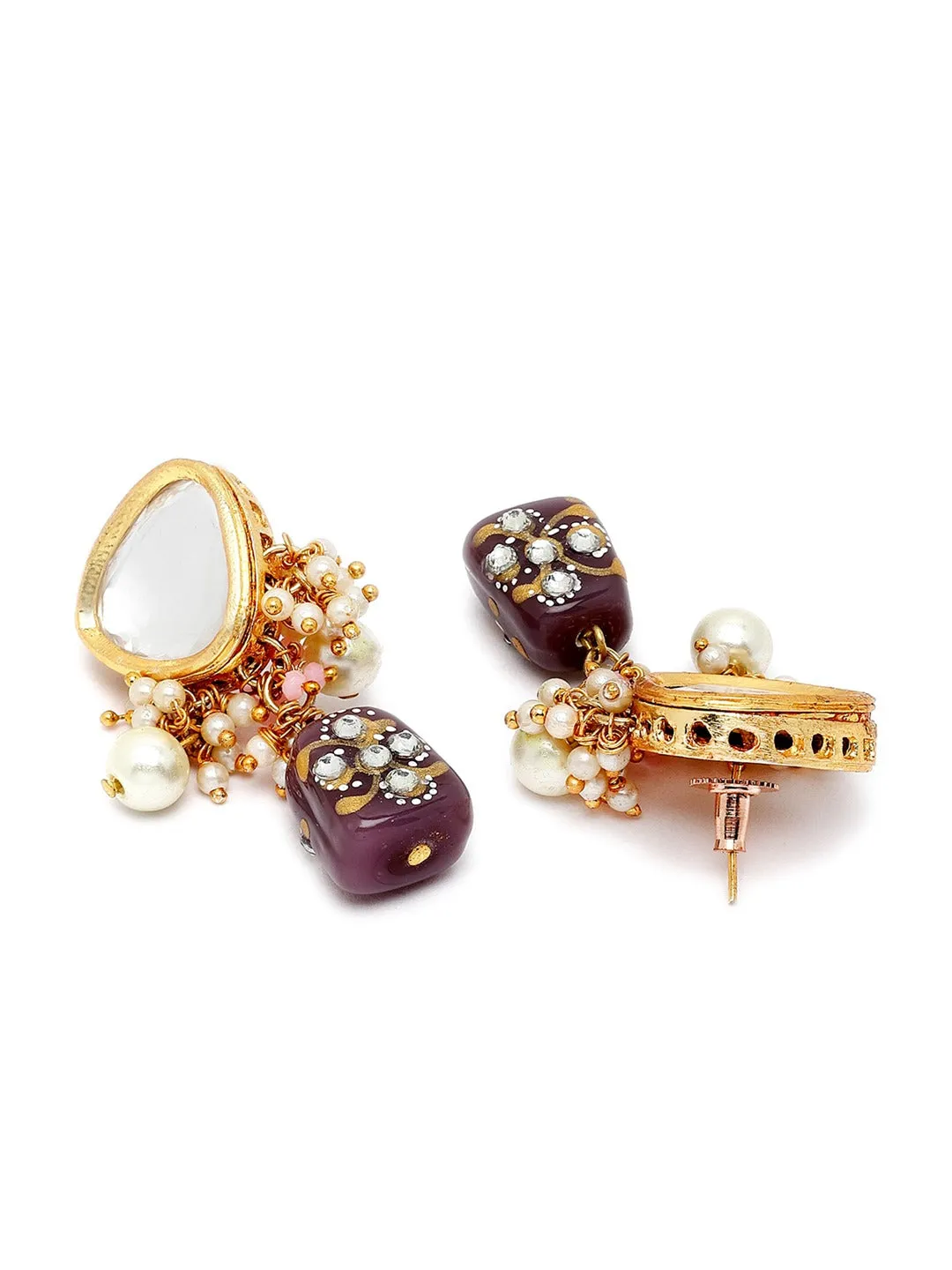 Gold-Plated White Kundan Polki Studded Beaded Jewellery Set