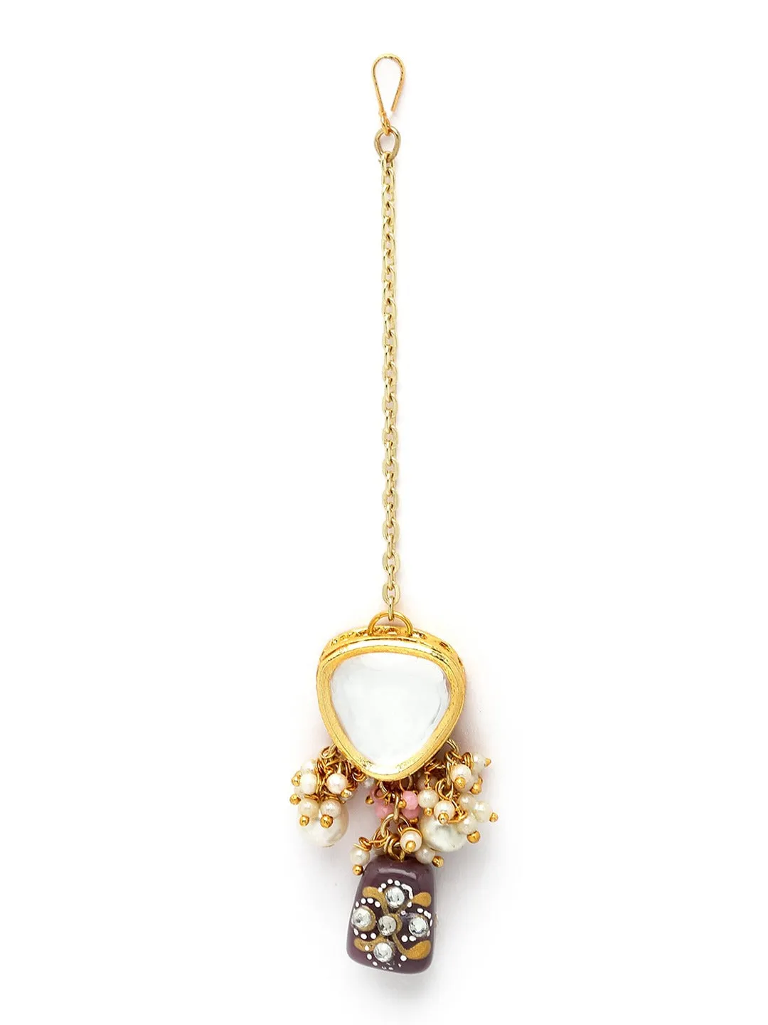 Gold-Plated White Kundan Polki Studded Beaded Jewellery Set