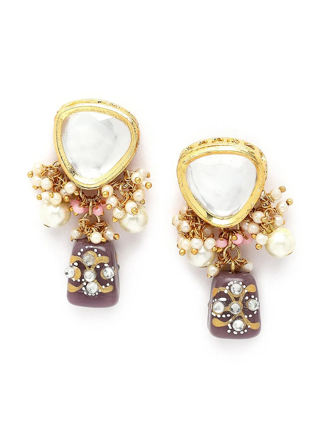 Gold-Plated White Kundan Polki Studded Beaded Jewellery Set