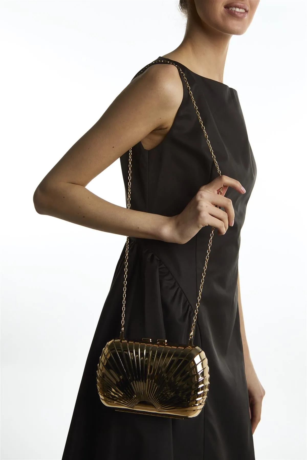 Gold Structed Box Clutch-Bag