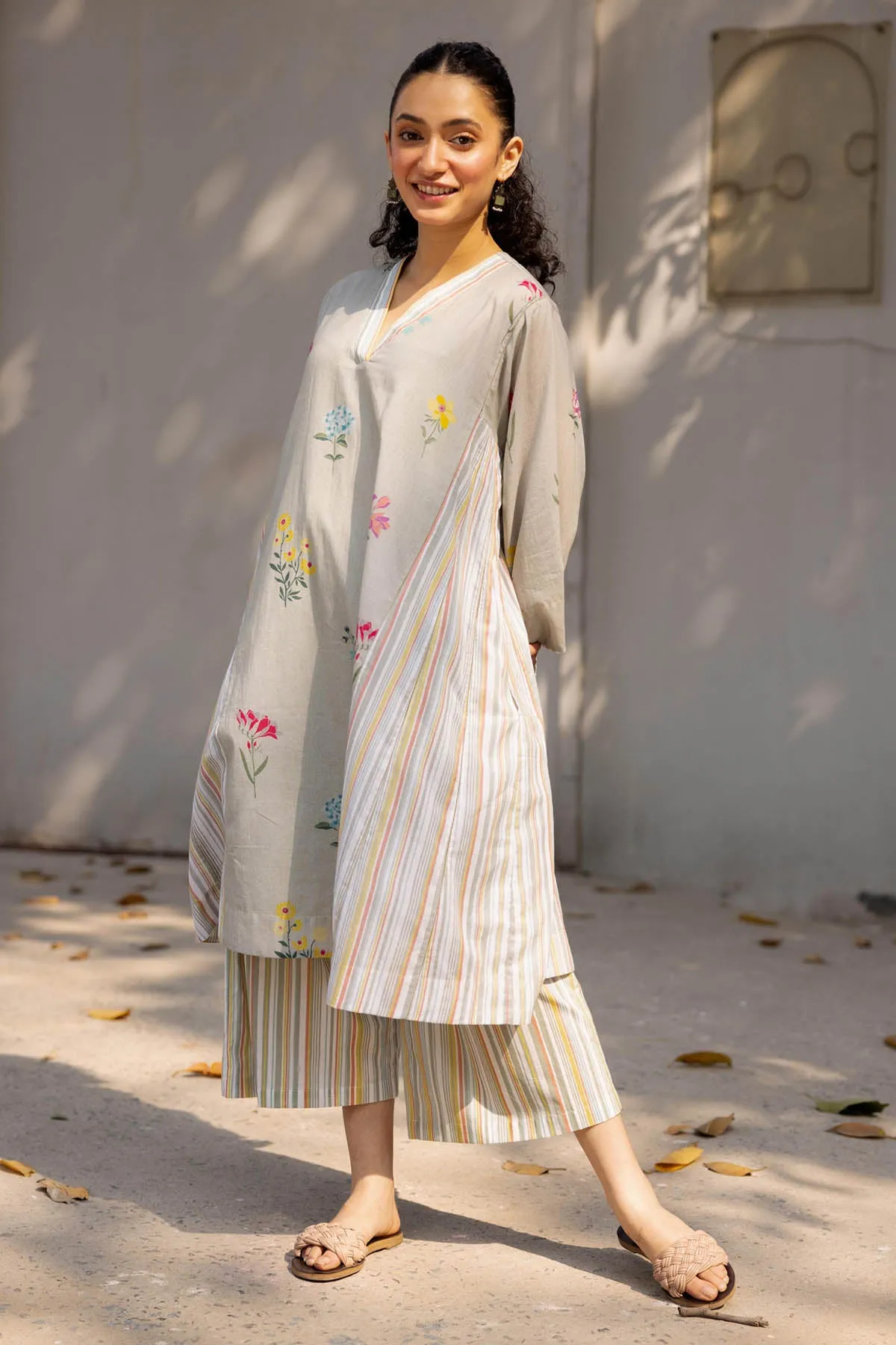 Green Cotton Choga Kurta Set
