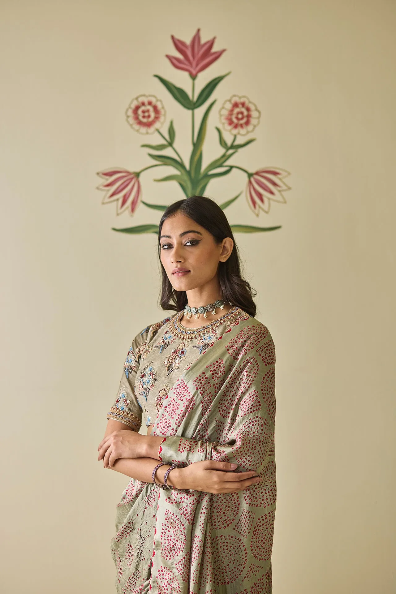 Grey Bandhani Saree