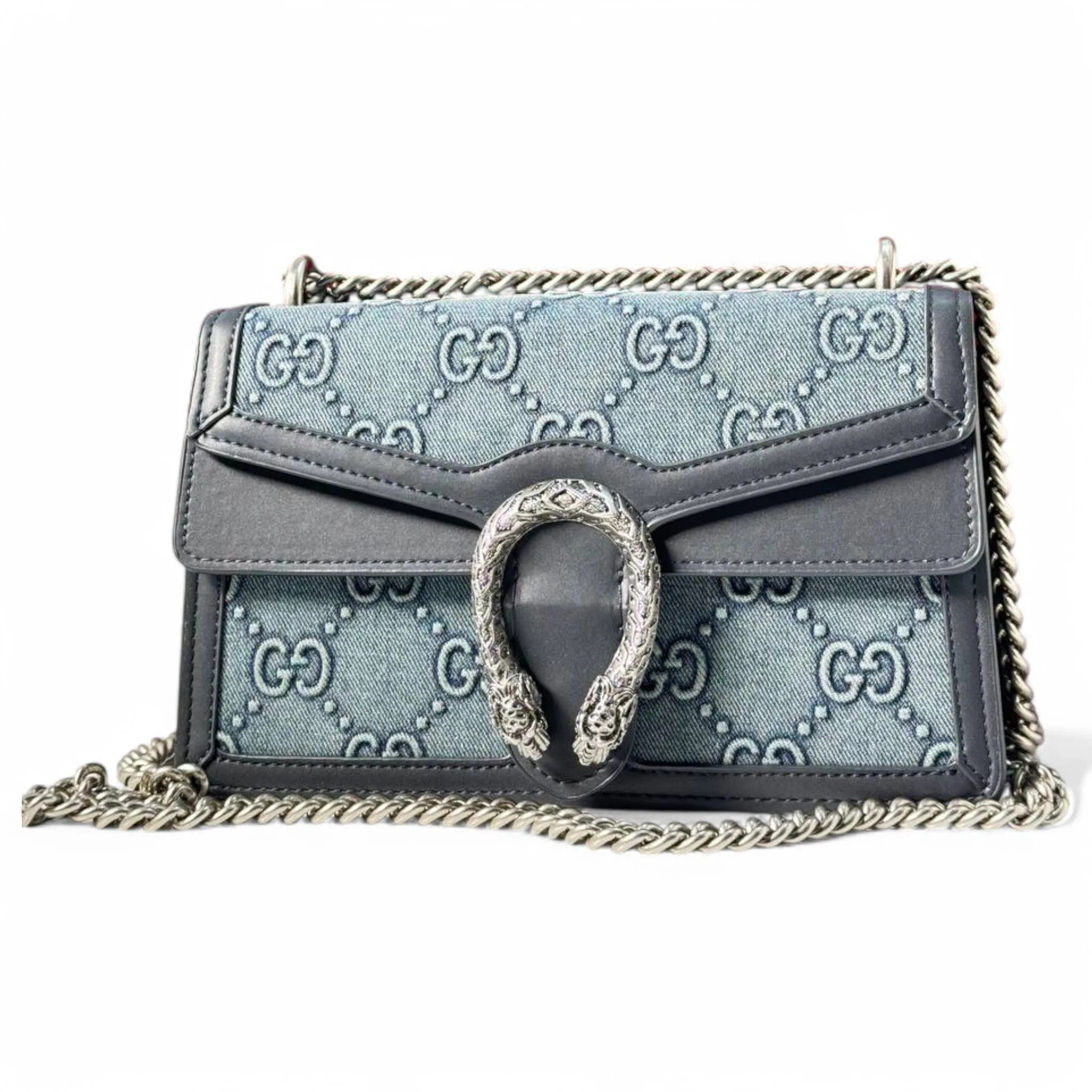 Gucci Dionysus GG Denim Shoulder Bag – Light Blue Monogram with Silver Chain