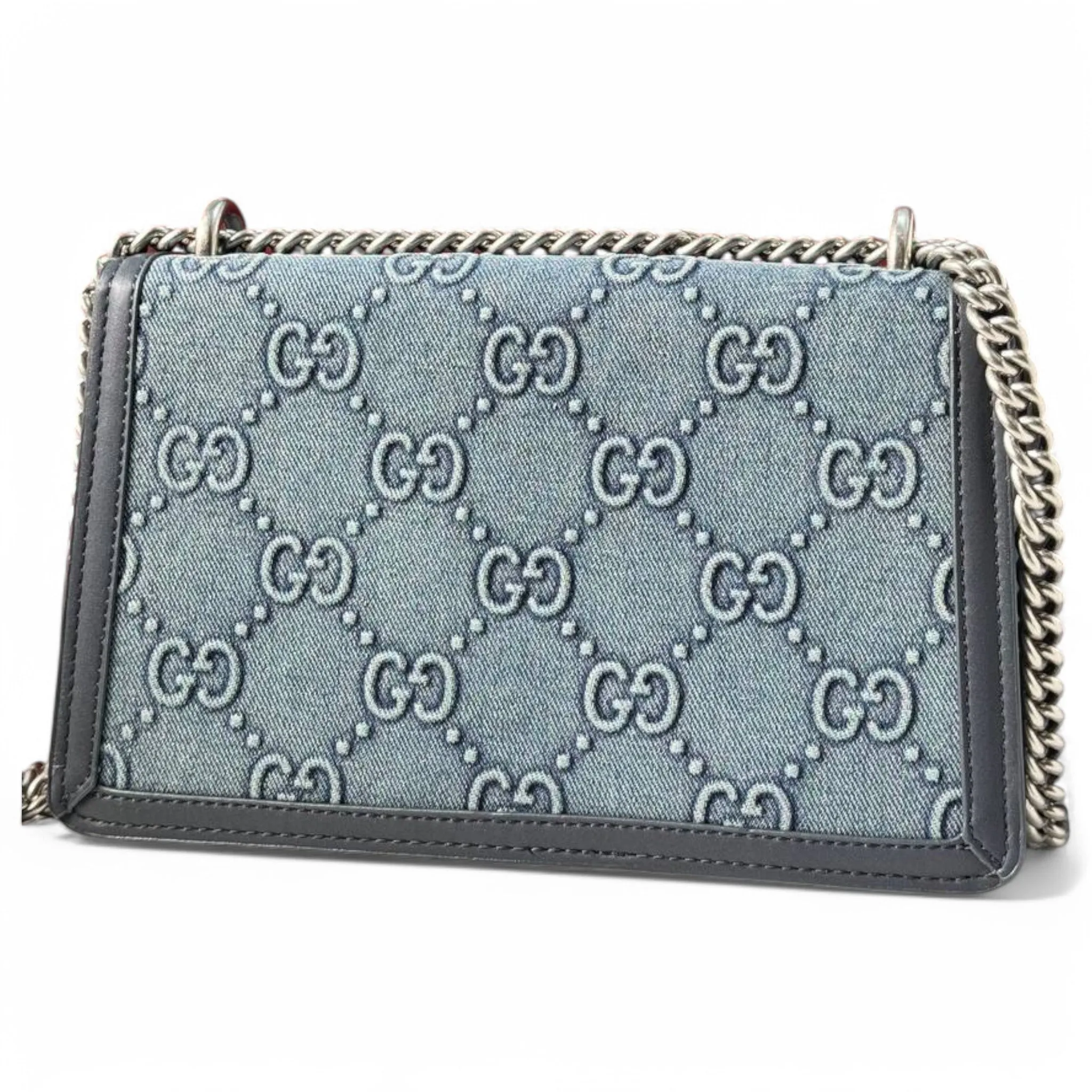 Gucci Dionysus GG Denim Shoulder Bag – Light Blue Monogram with Silver Chain