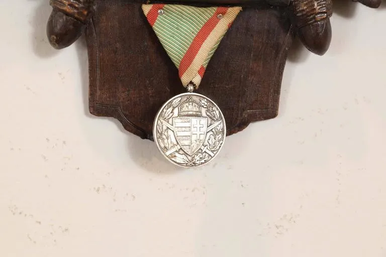 Habsburg Fallow Deer Trophy on Black Forest Plaque with Veteran's Medal