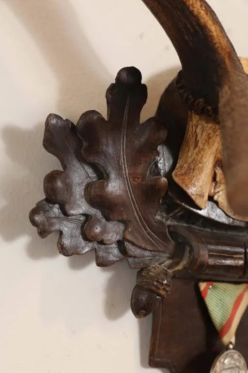 Habsburg Fallow Deer Trophy on Black Forest Plaque with Veteran's Medal