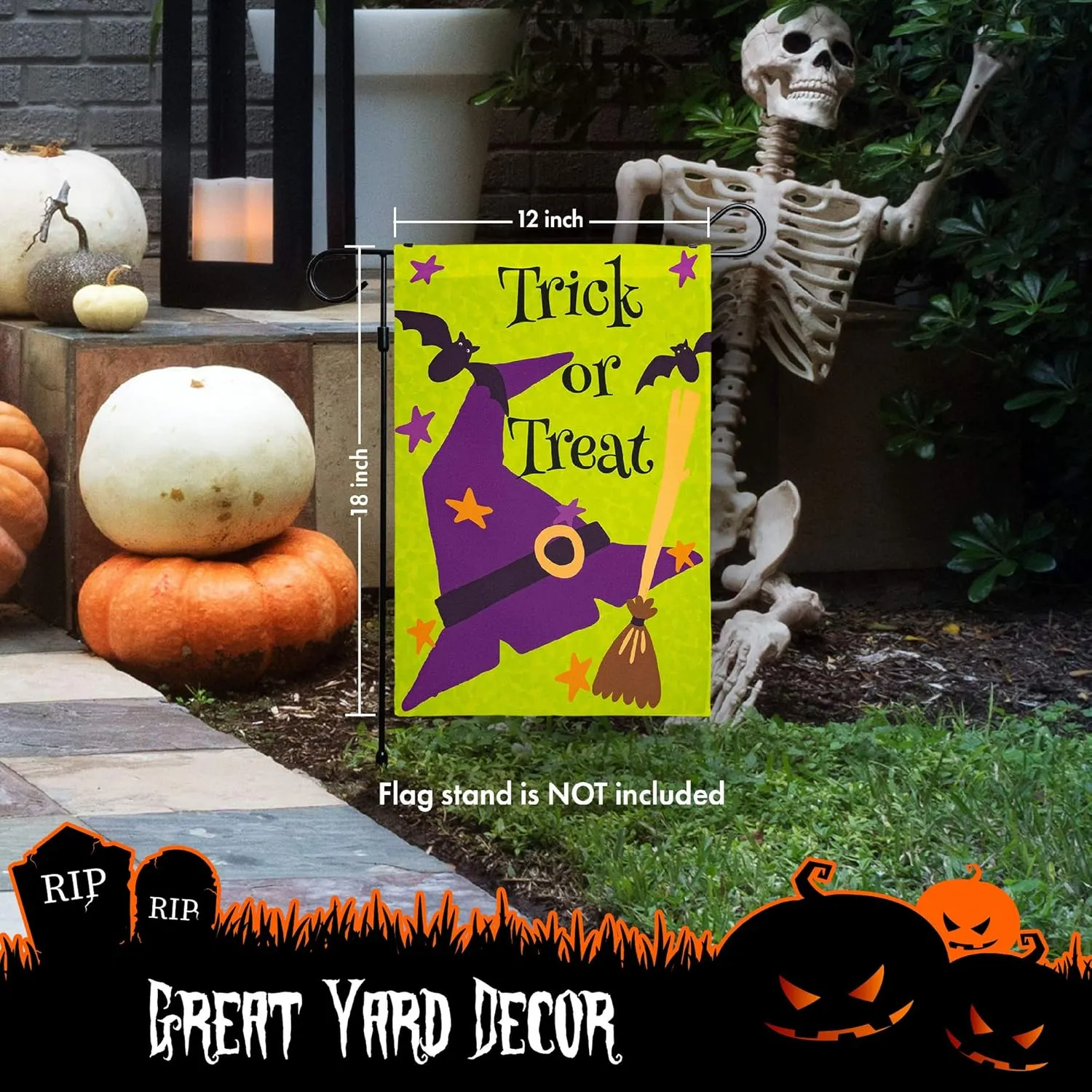 Halloween Garden Flag, Trick or Treat Outdoor Flag 12" x 18", 2 Pcs
