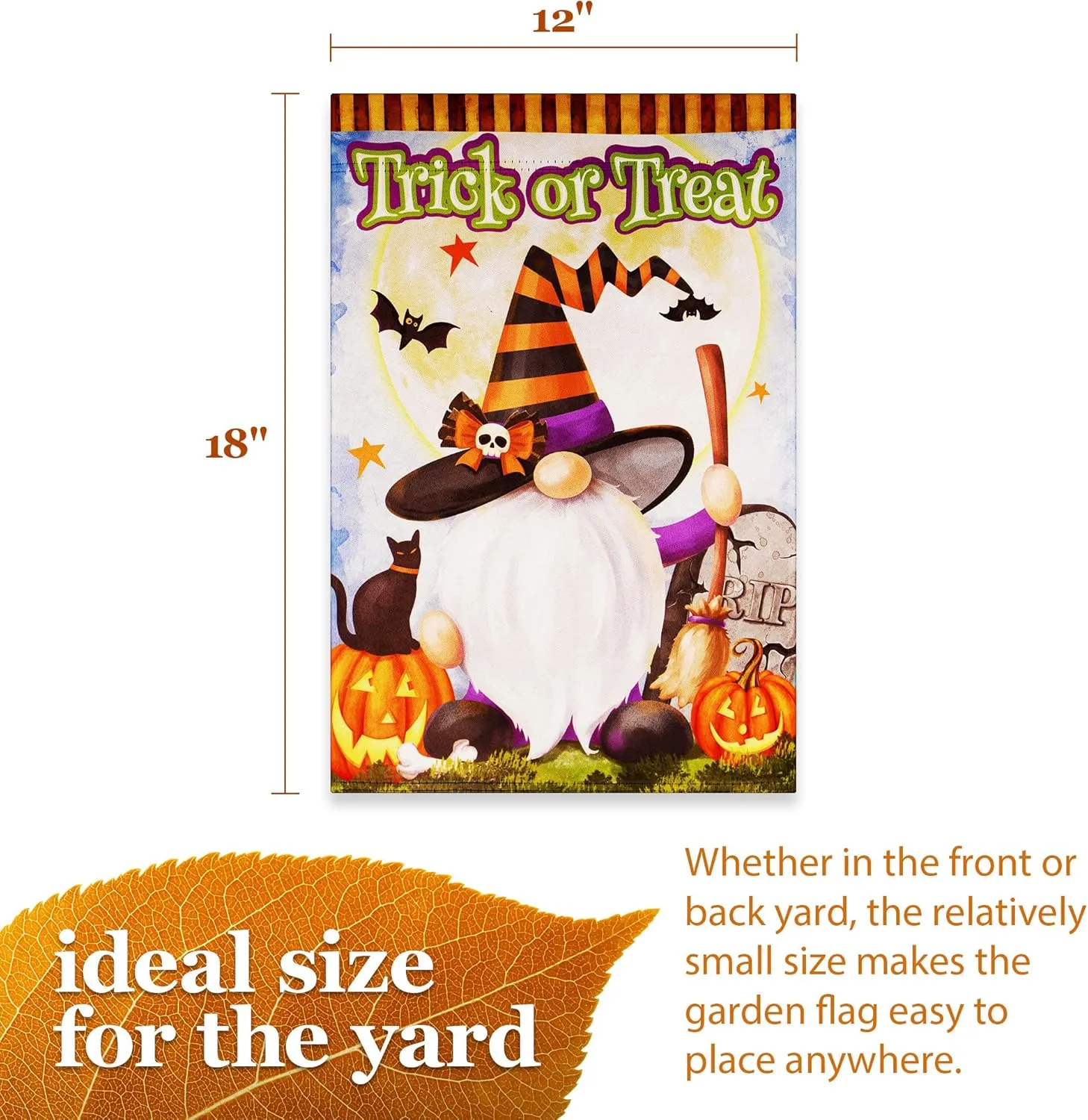 Halloween Garden Flag, Trick or Treat Outdoor Flag 12" x 18", 2 Pcs