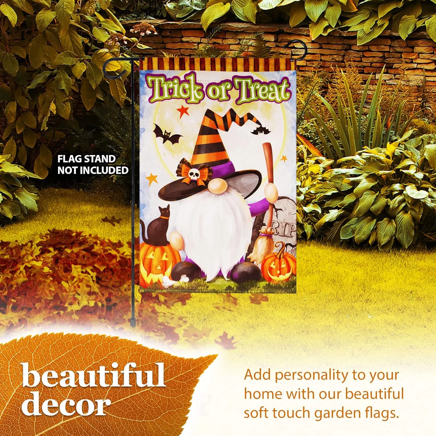 Halloween Garden Flag, Trick or Treat Outdoor Flag 12" x 18", 2 Pcs