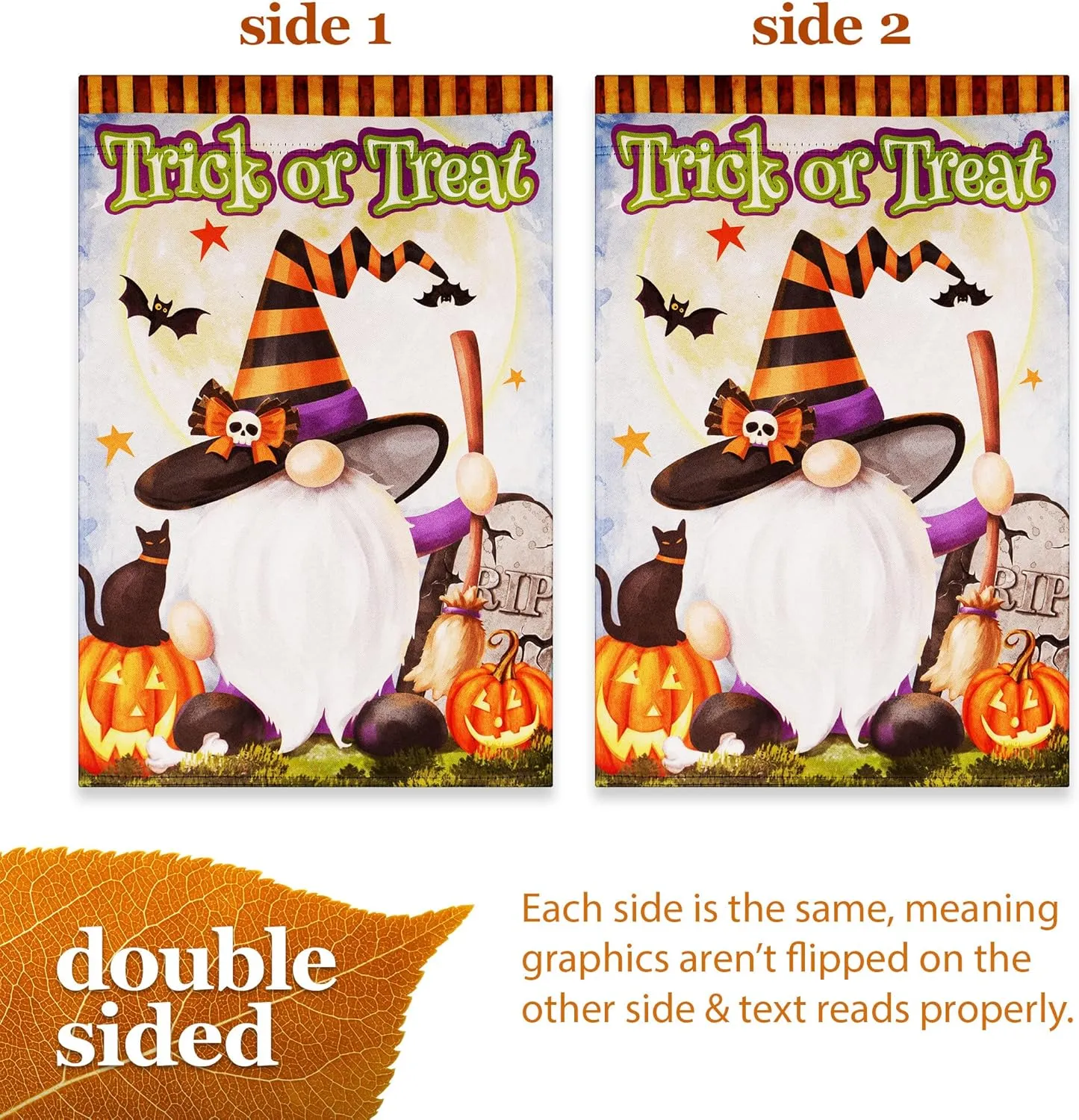 Halloween Garden Flag, Trick or Treat Outdoor Flag 12" x 18", 2 Pcs