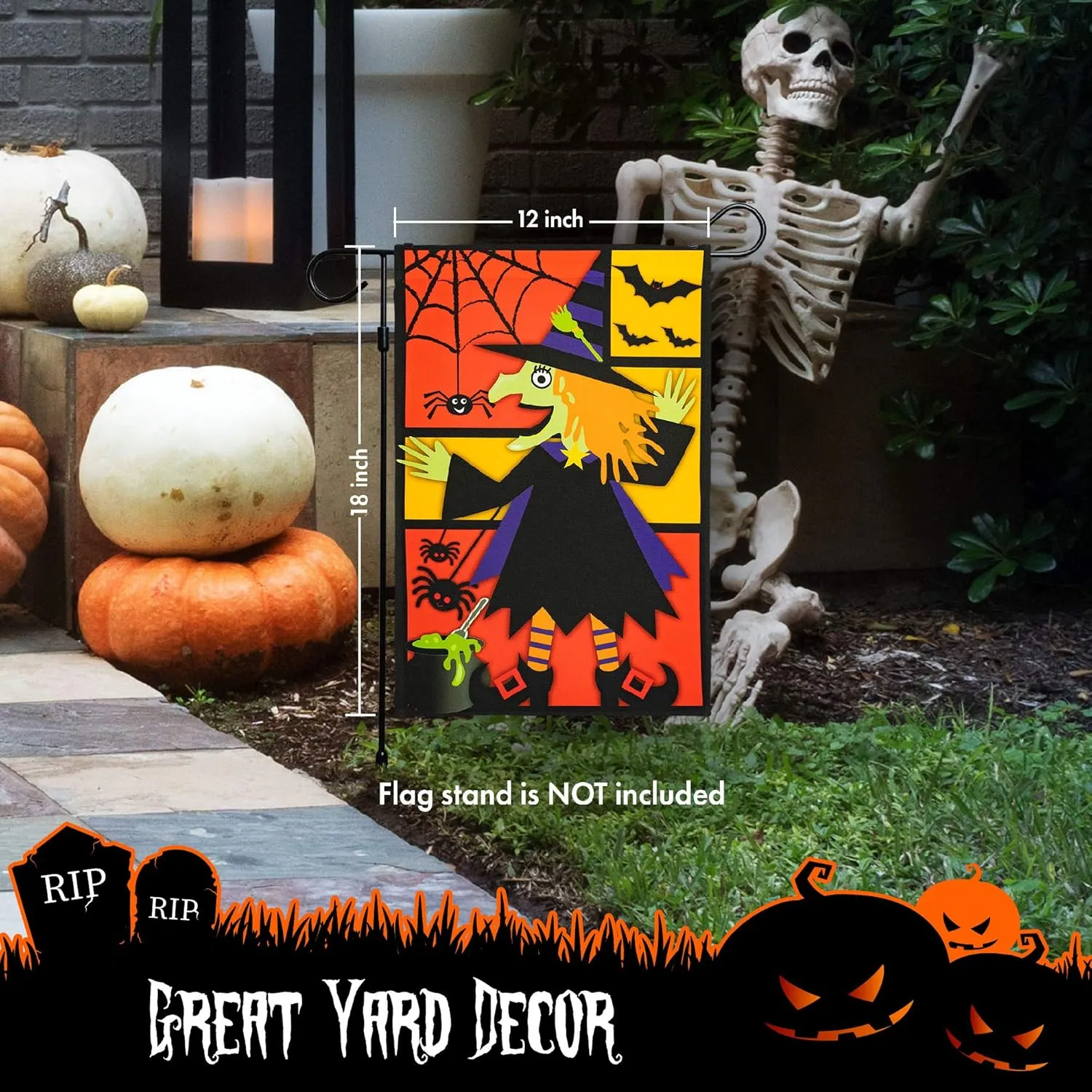 Halloween Garden Flag, Trick or Treat Outdoor Flag 12" x 18", 2 Pcs