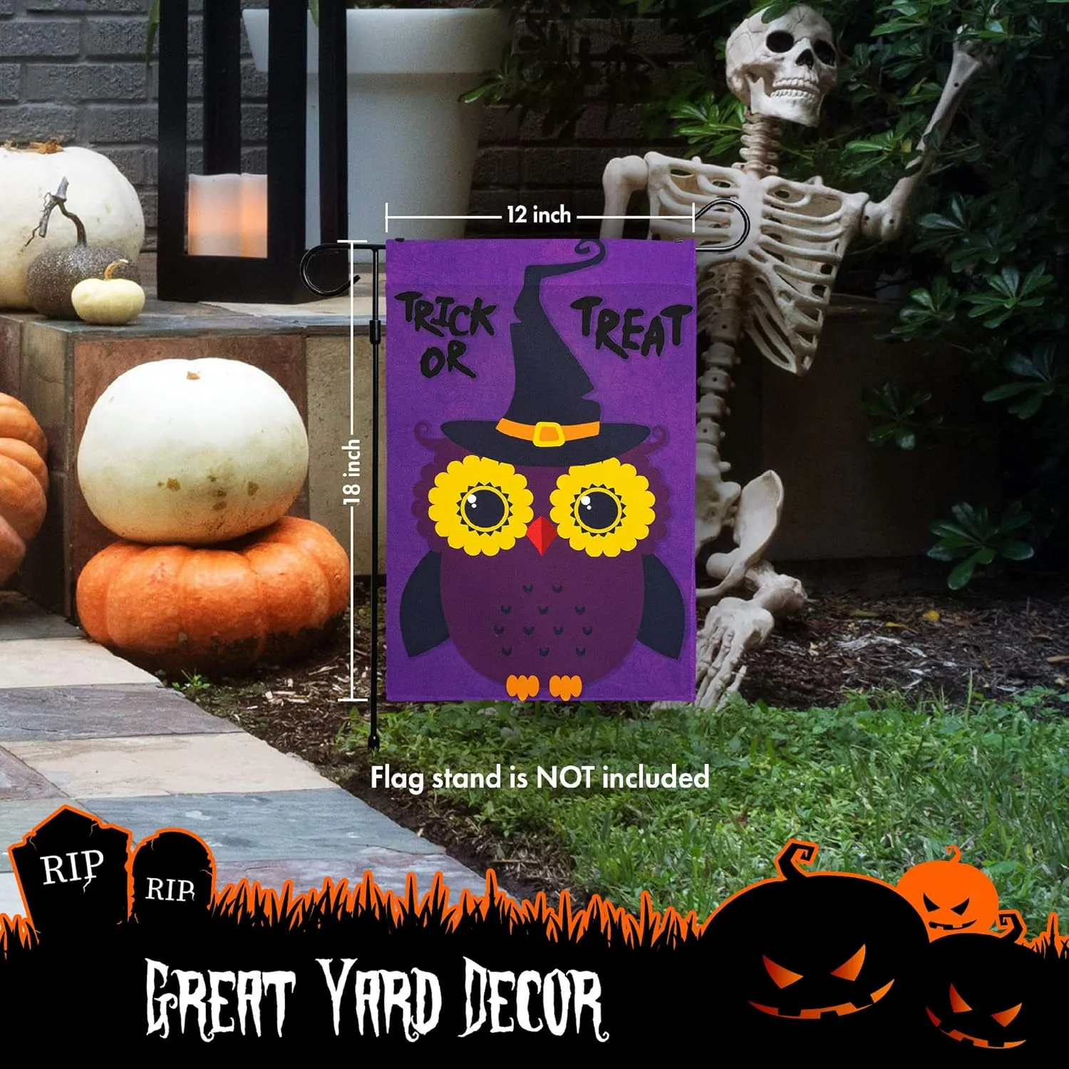Halloween Garden Flag, Trick or Treat Outdoor Flag 12" x 18", 2 Pcs