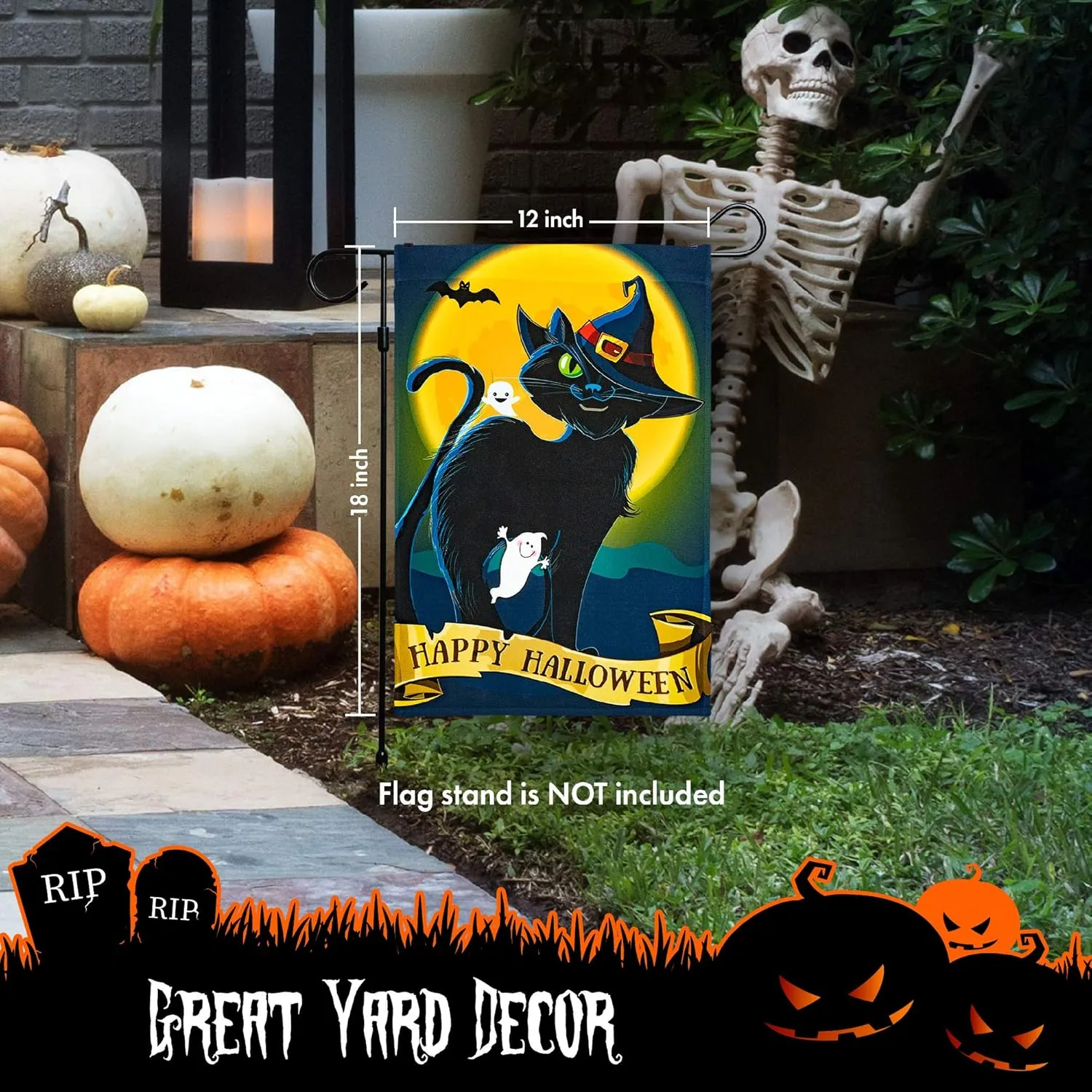 Halloween Garden Flag, Trick or Treat Outdoor Flag 12" x 18", 2 Pcs