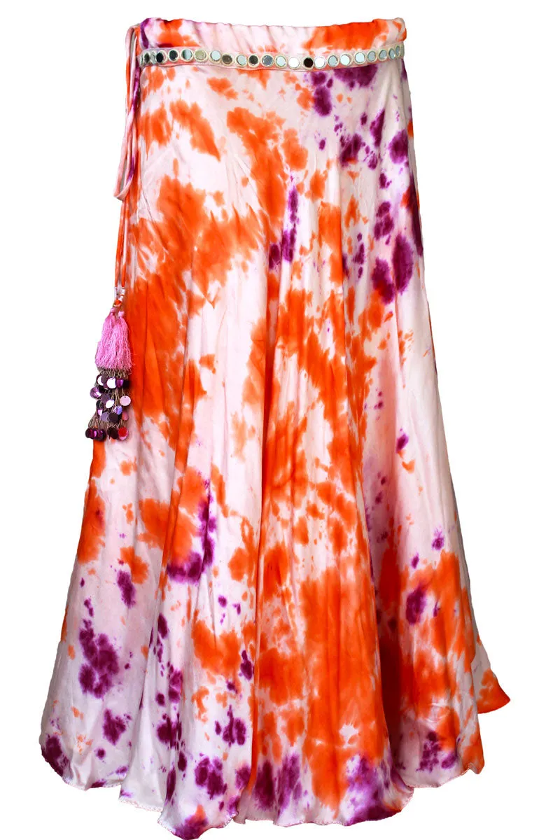 Hand Tie & Dye Lehenga Skirt Maxi Festive Indian Heavy fancy Pendant Long Flaring Drawstring Party Ethnic - AMS21273