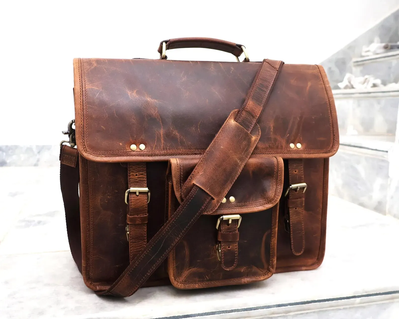 Handmade Buffalo Leather Messenger Bag