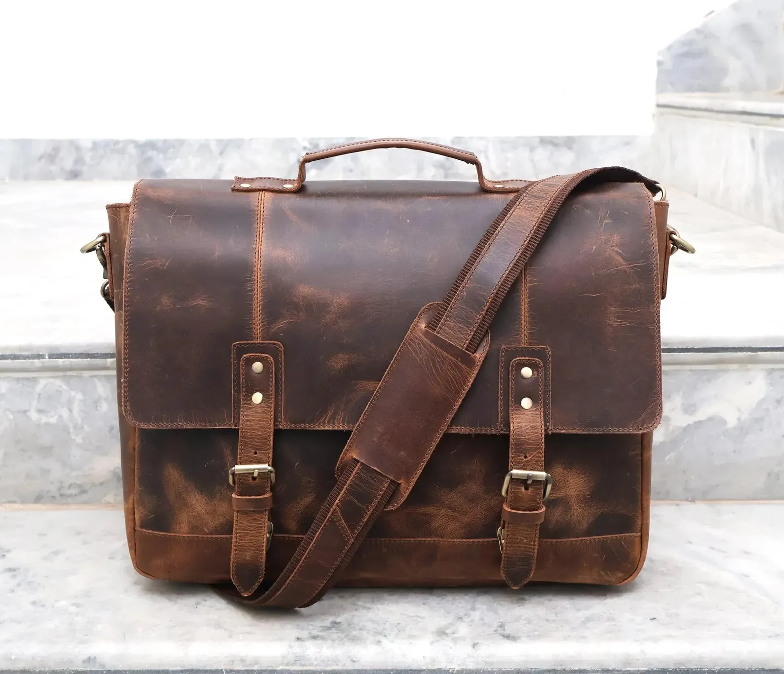 Handmade Buffalo Leather Messenger Bag