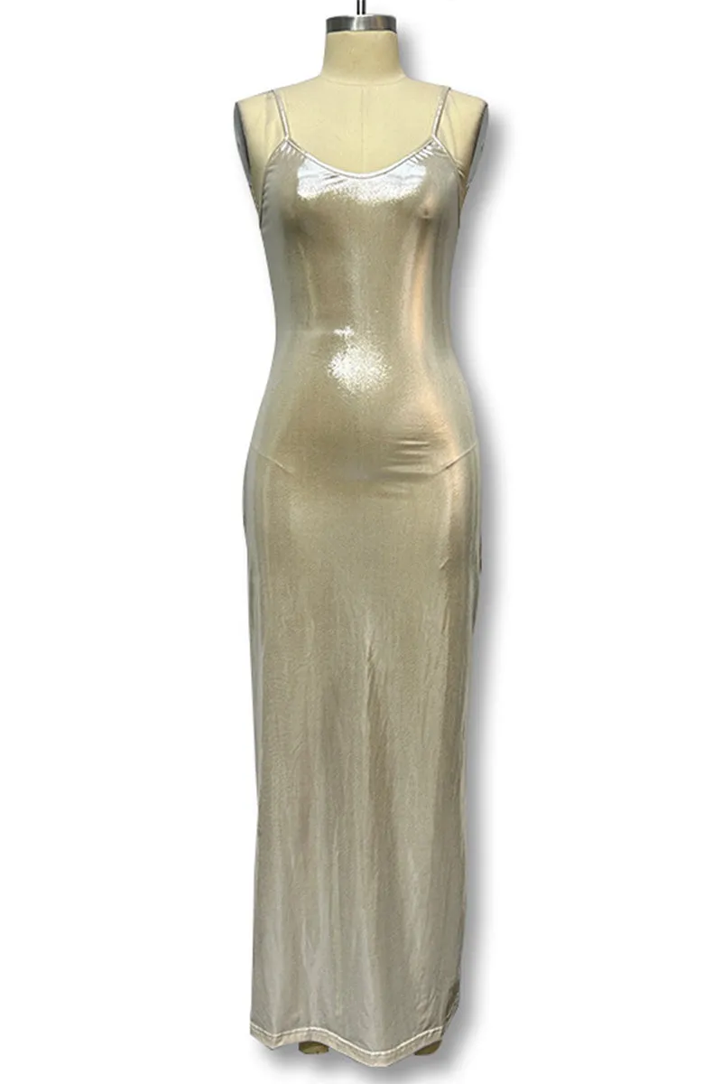 HBP3044 Sleeveless Metallic Maxi Dress