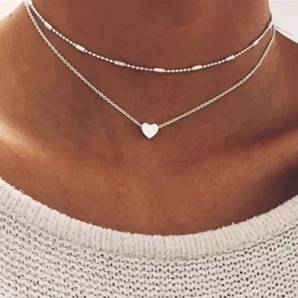 Heart Shaped Layered Chain Necklace