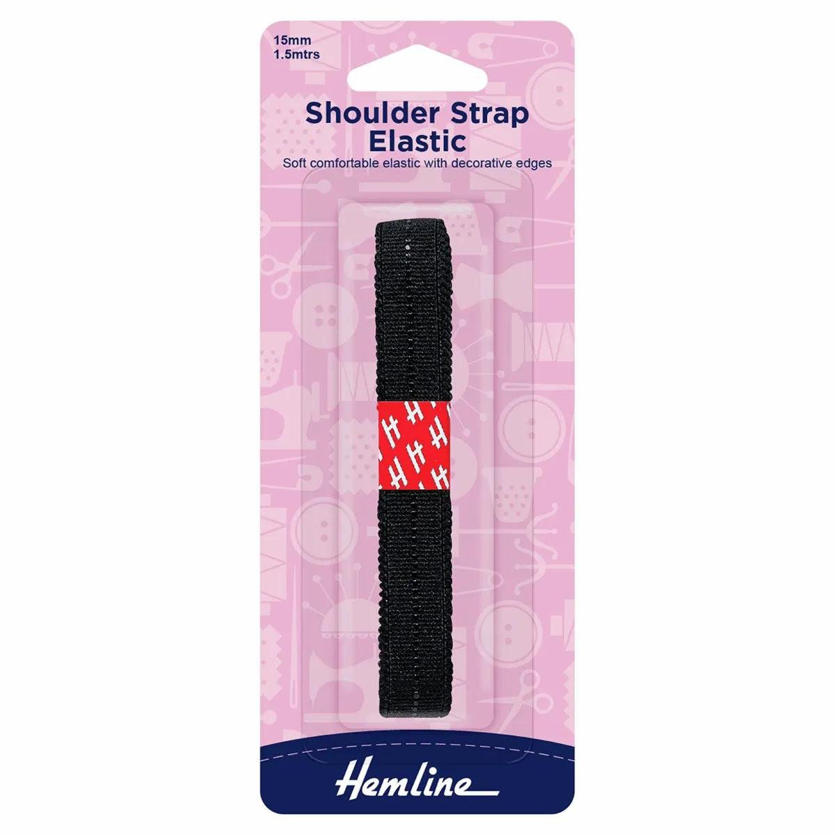 Hemline Elastic Shoulder Strap - 15mm - Black