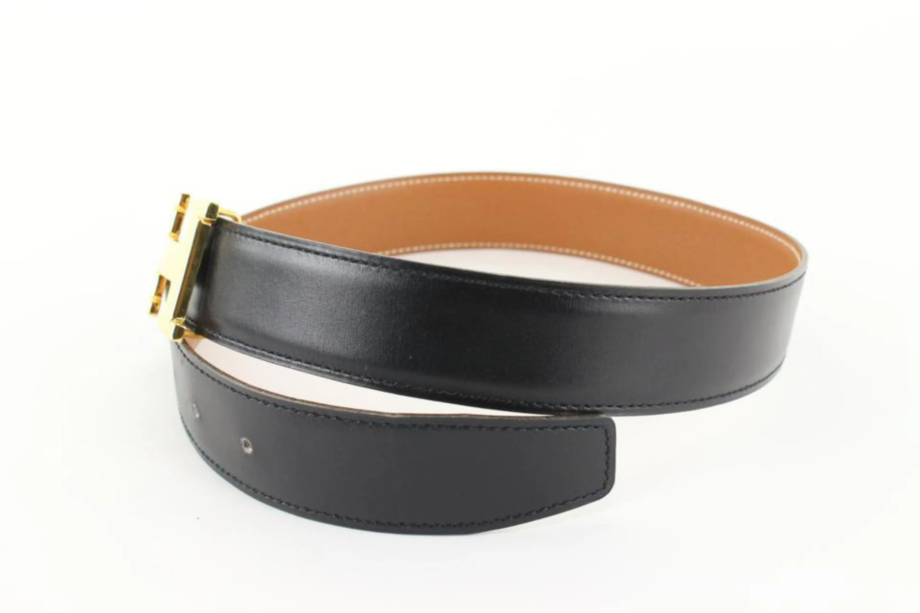 Hermès 32mm Black x Brown Reversible H Logo Belt Kit 93h719s