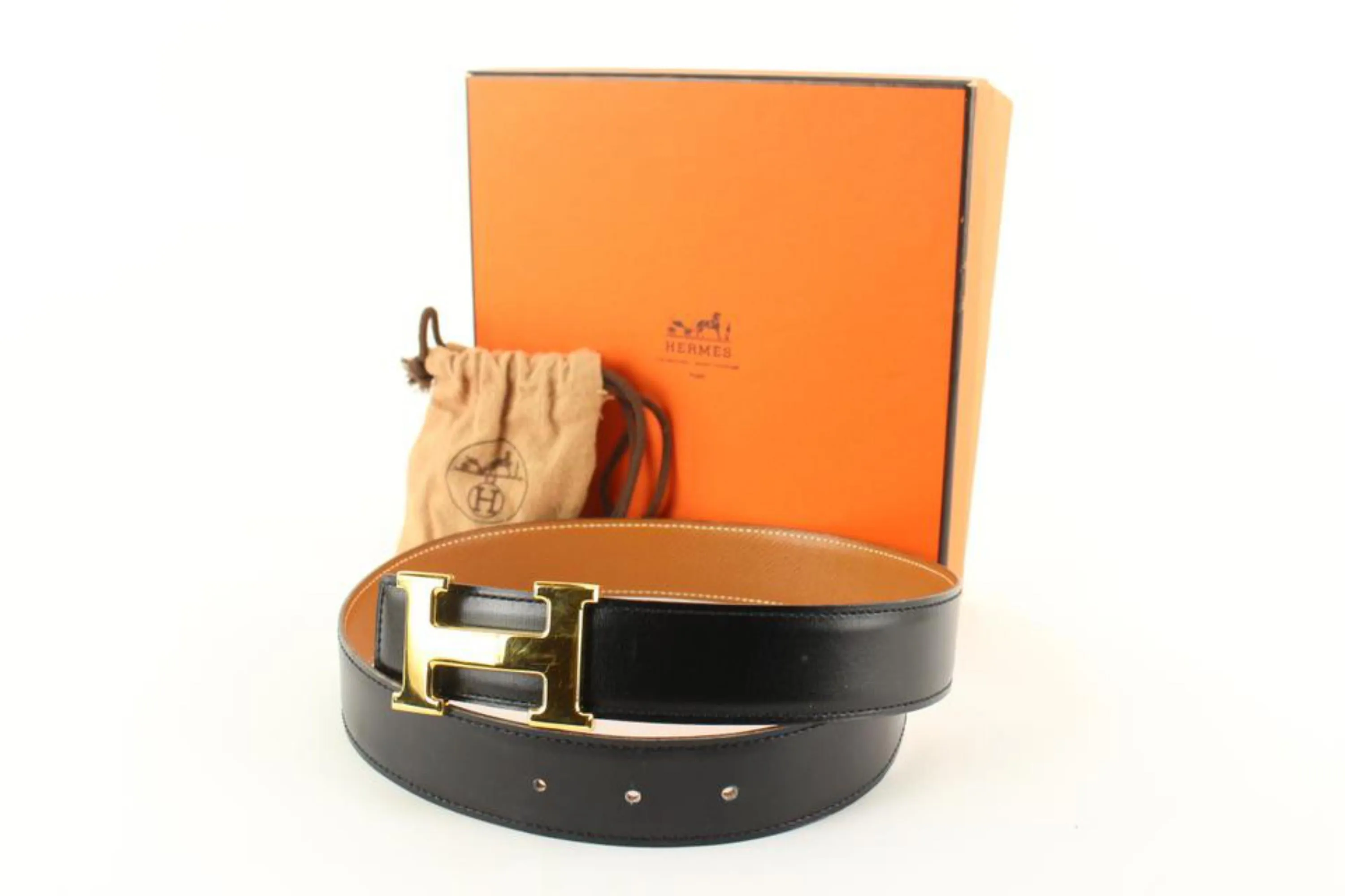 Hermès 32mm Black x Brown Reversible H Logo Belt Kit 93h719s