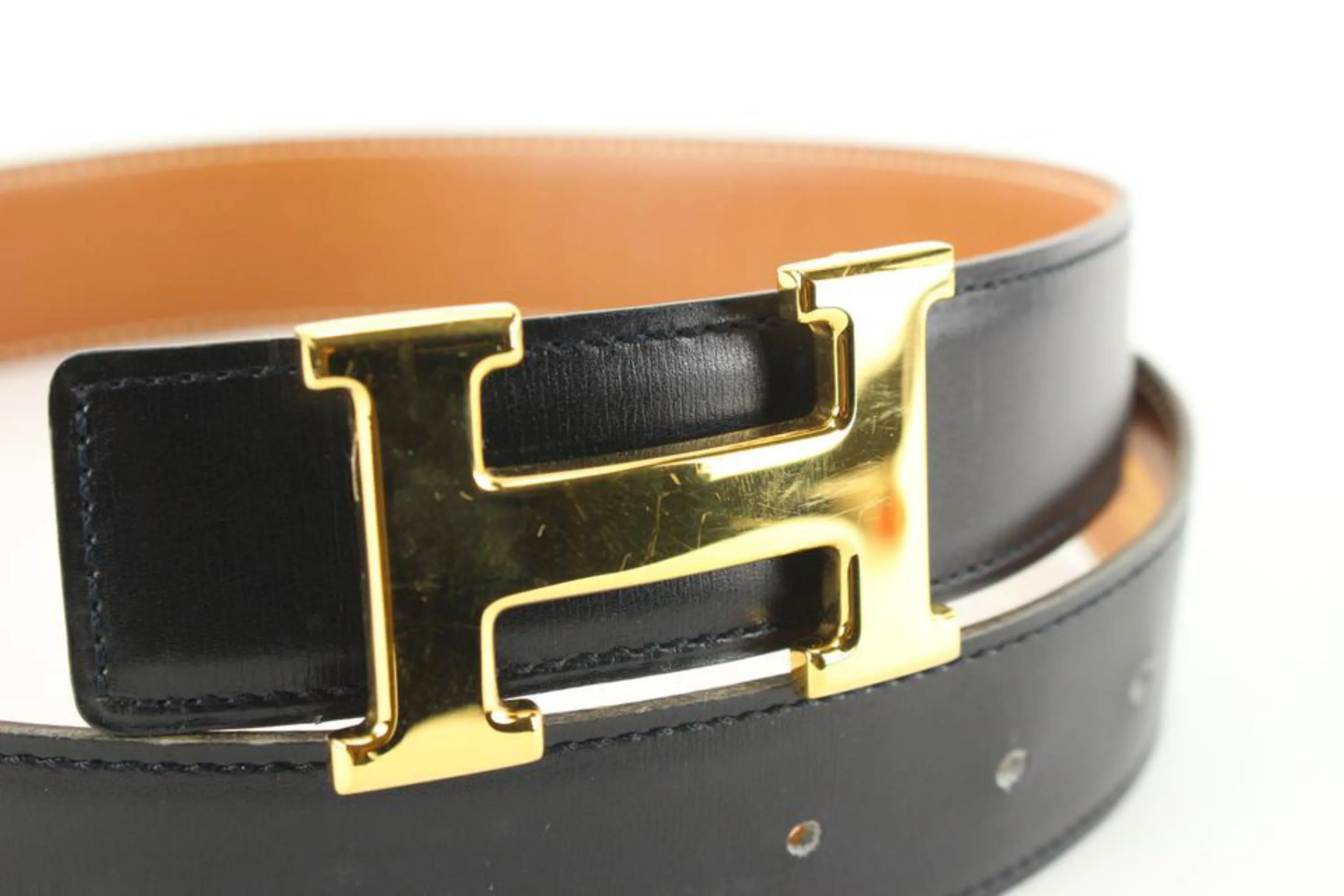 Hermès 32mm Black x Brown Reversible H Logo Belt Kit 93h719s