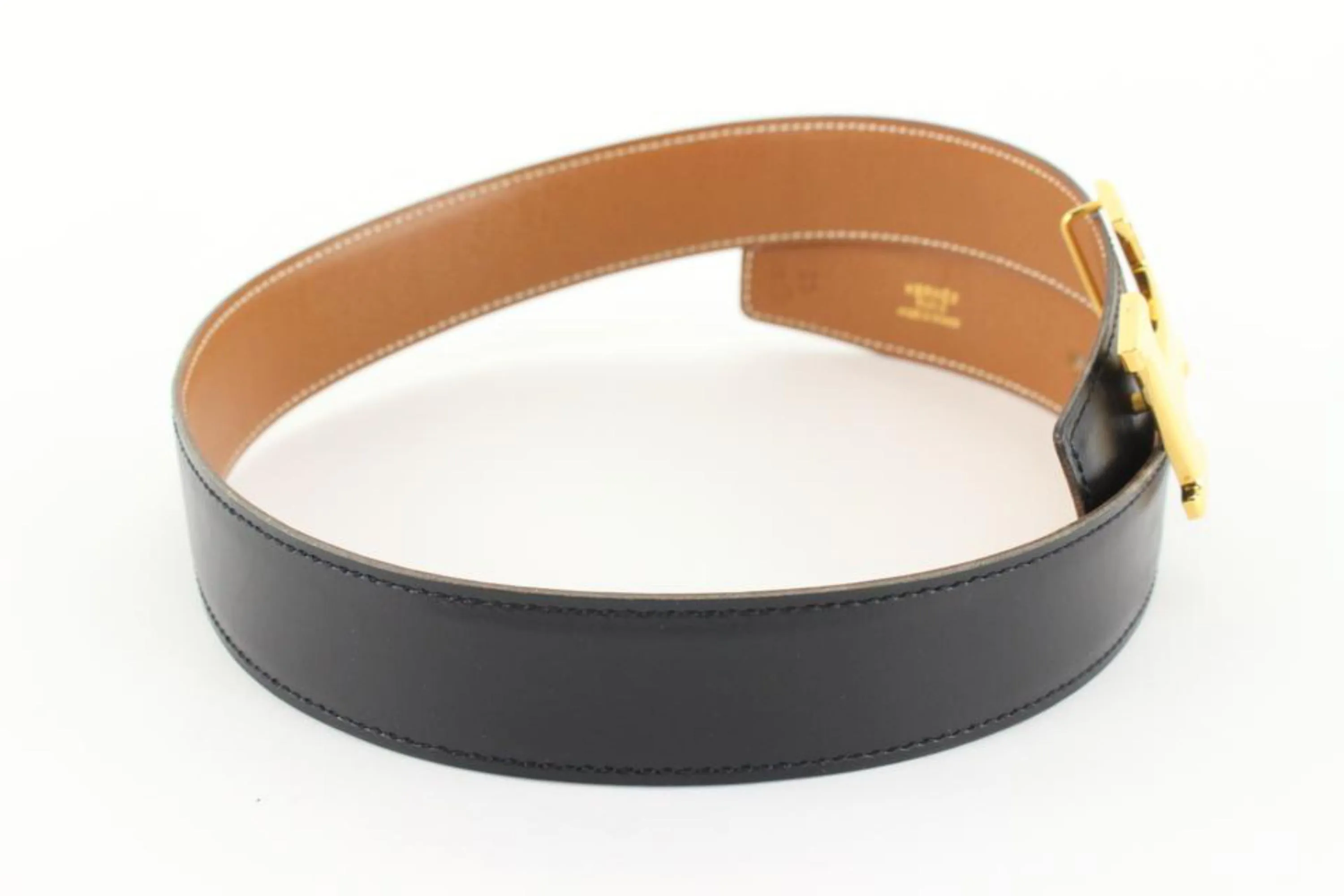 Hermès 32mm Black x Brown Reversible H Logo Belt Kit 93h719s