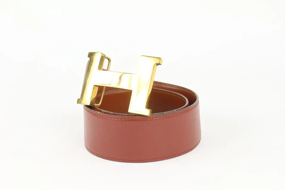 Hermès 42mm H Logo Belt Lit Burgundy x Gold 1020h53