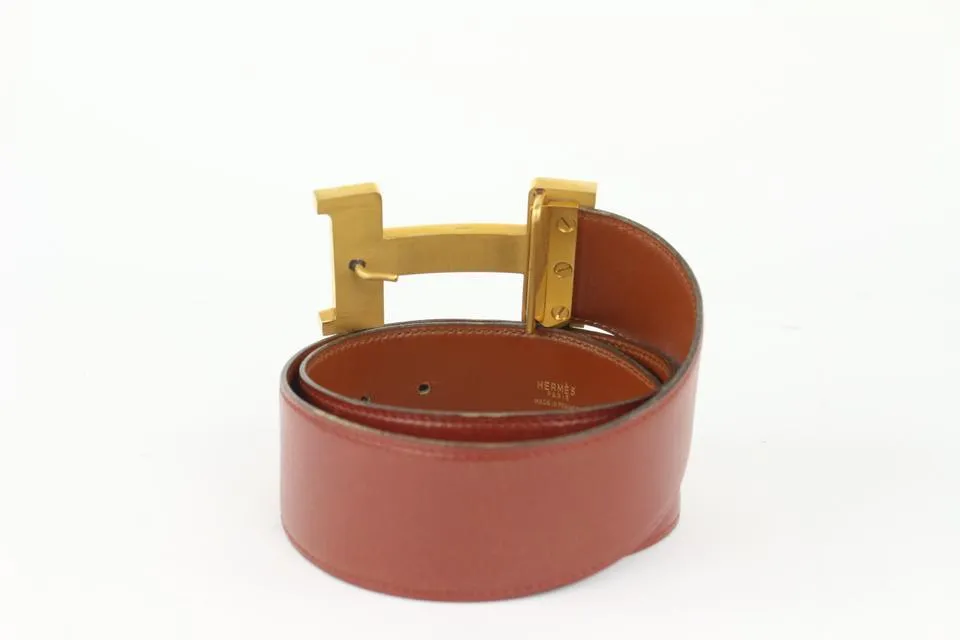 Hermès 42mm H Logo Belt Lit Burgundy x Gold 1020h53