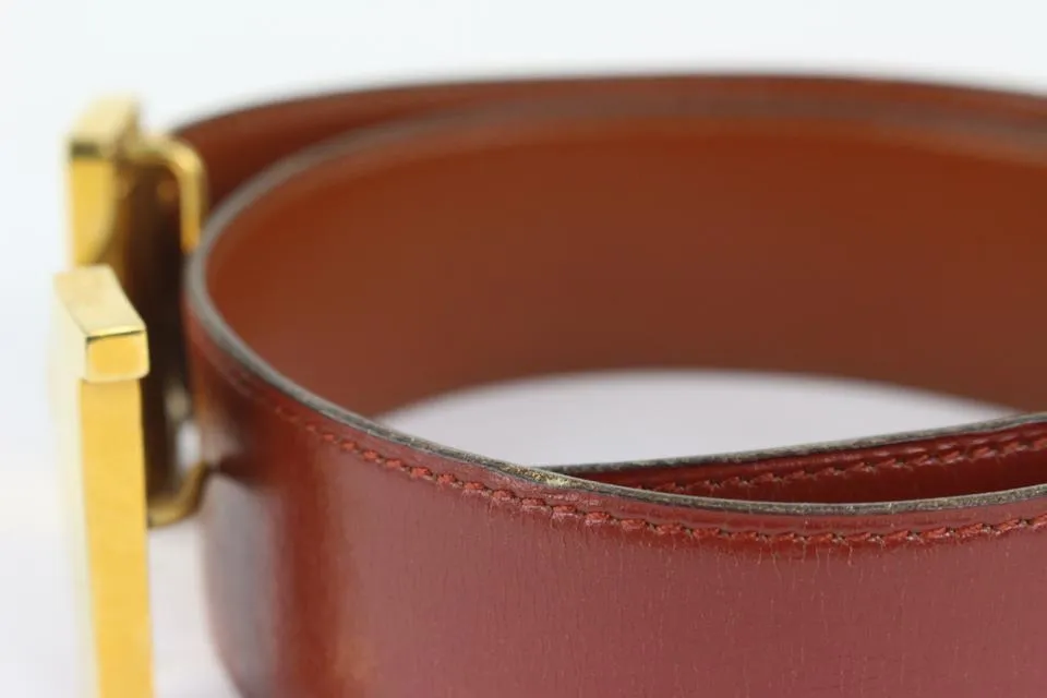 Hermès 42mm H Logo Belt Lit Burgundy x Gold 1020h53